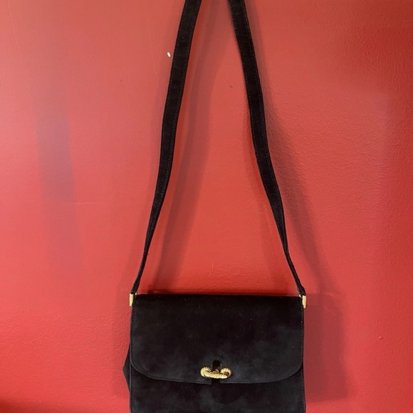 Gucci Handbags - Vintage Gucci Suede Shoulder Bag with Gold Turn-Lock Closure